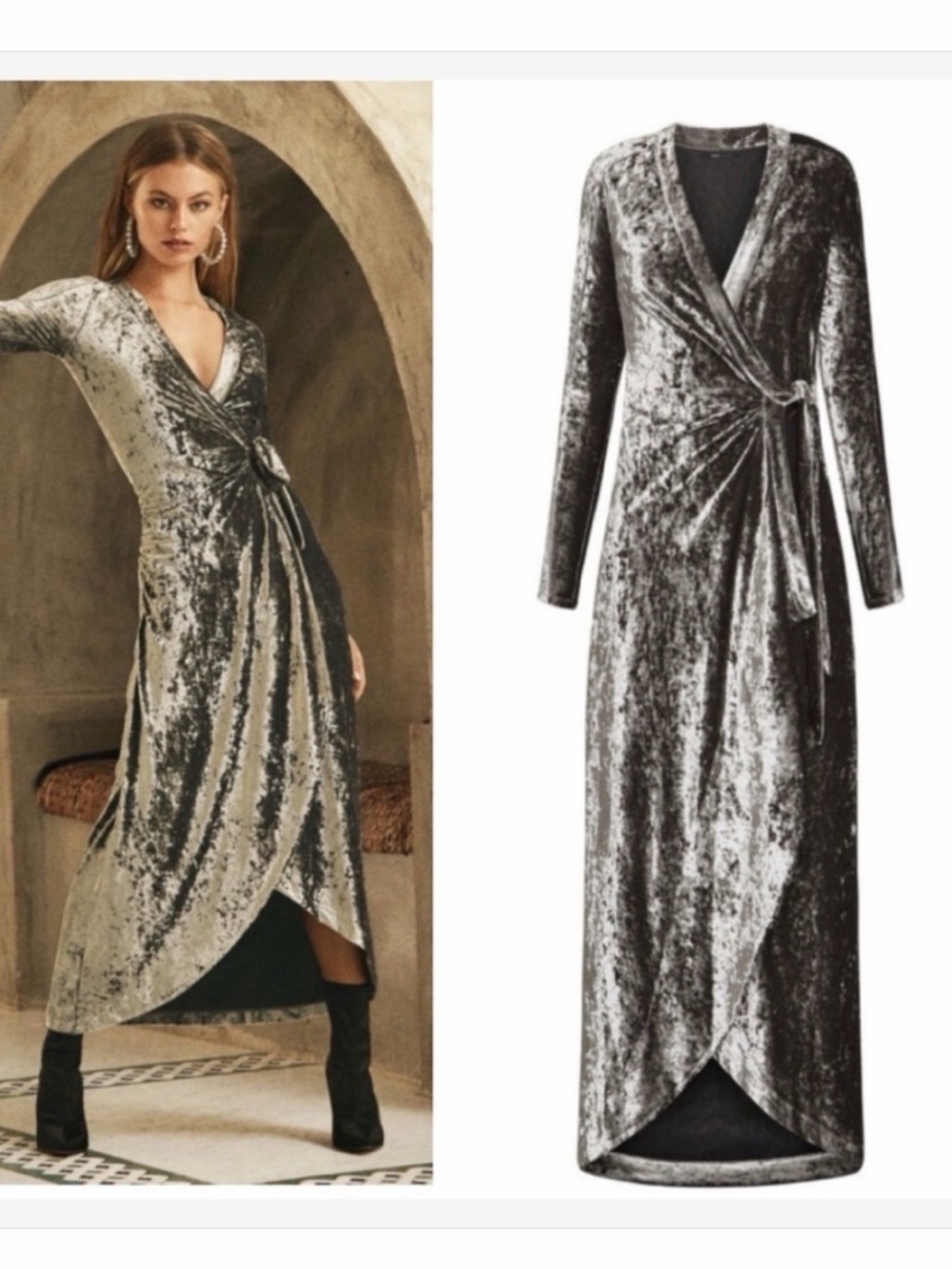 BCBGMaxAzria Metallic Charcoal Velvet Wrap Blazer